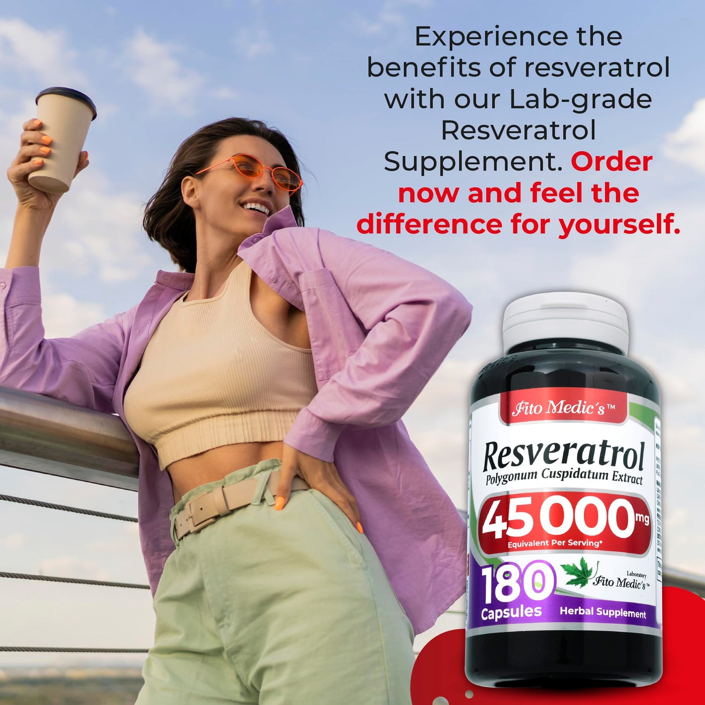 Resveratrol | Resveratrol supplements | Resveratrol capsules 450 mg 100:1 per 3-Capsule Serving | 180 Caps