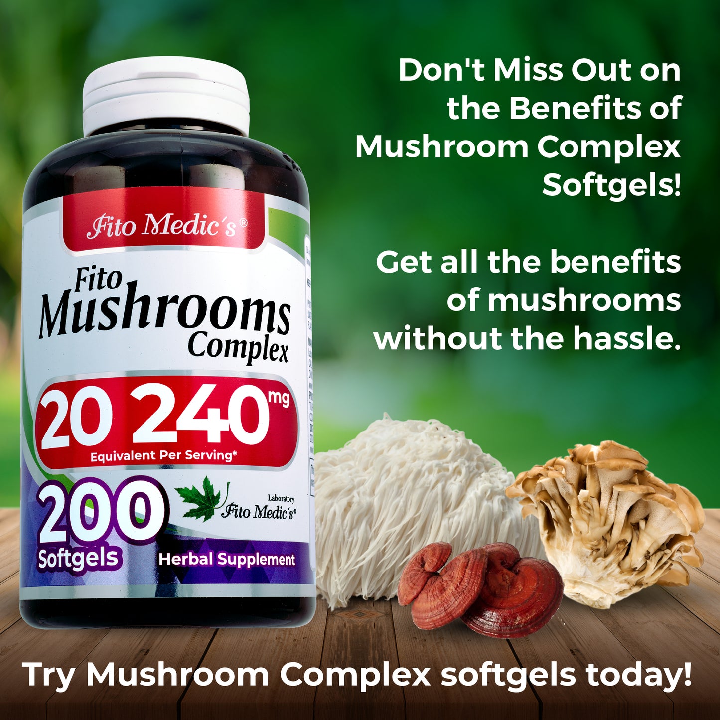 Fito Mushrooms Complex 20240 mg Ultra High Absorption 200 softgels
