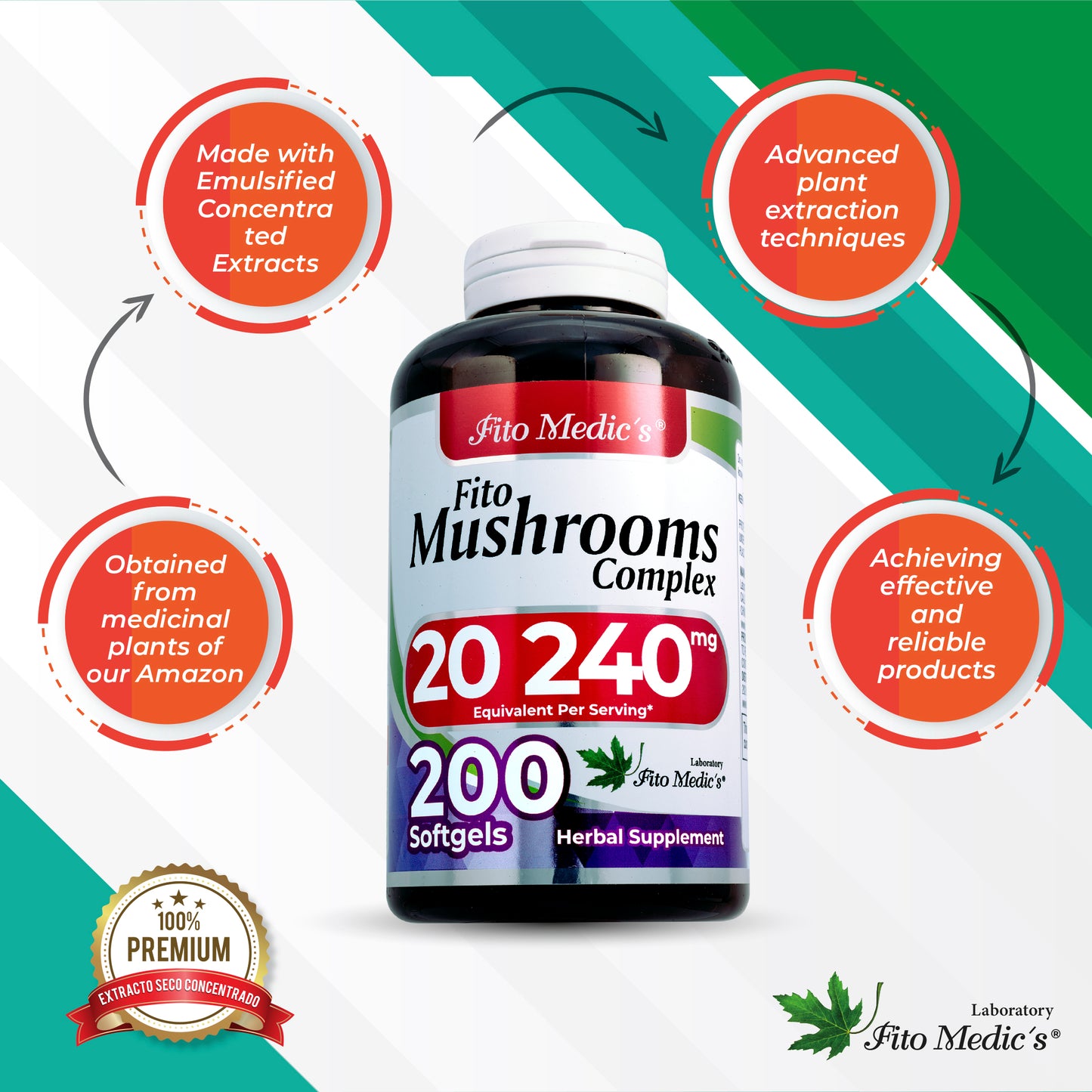 Fito Mushrooms Complex 20240 mg Ultra High Absorption 200 softgels