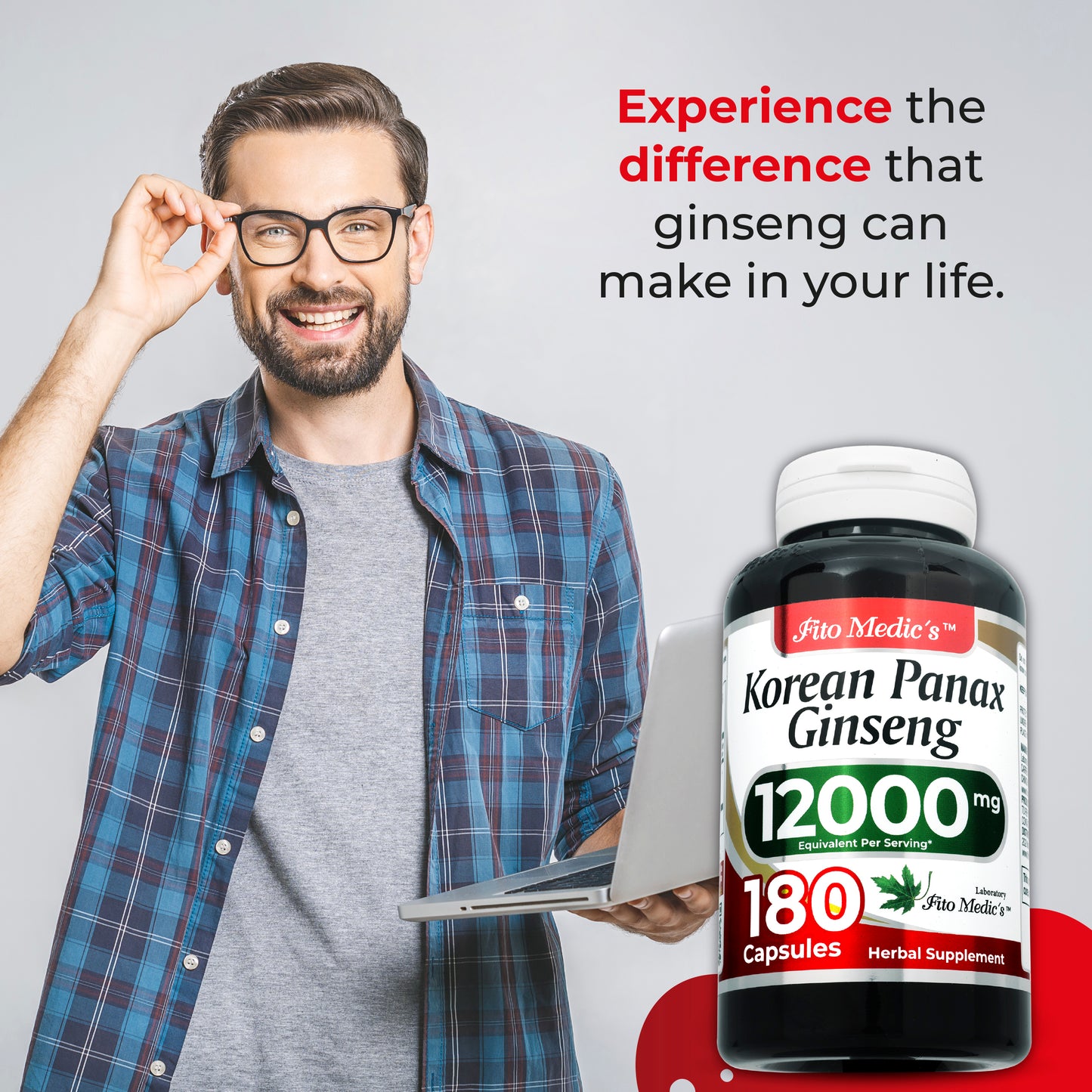 Korean Panax Ginseng Capsules | 180 Capsules | Concentrated Extract | Highly Absorbable Herbal Supplement