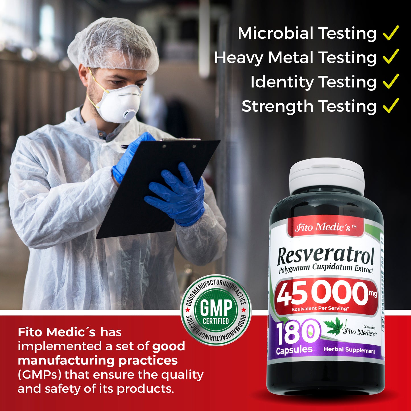 Resveratrol | Resveratrol supplements | Resveratrol capsules 450 mg 100:1 per 3-Capsule Serving | 180 Caps