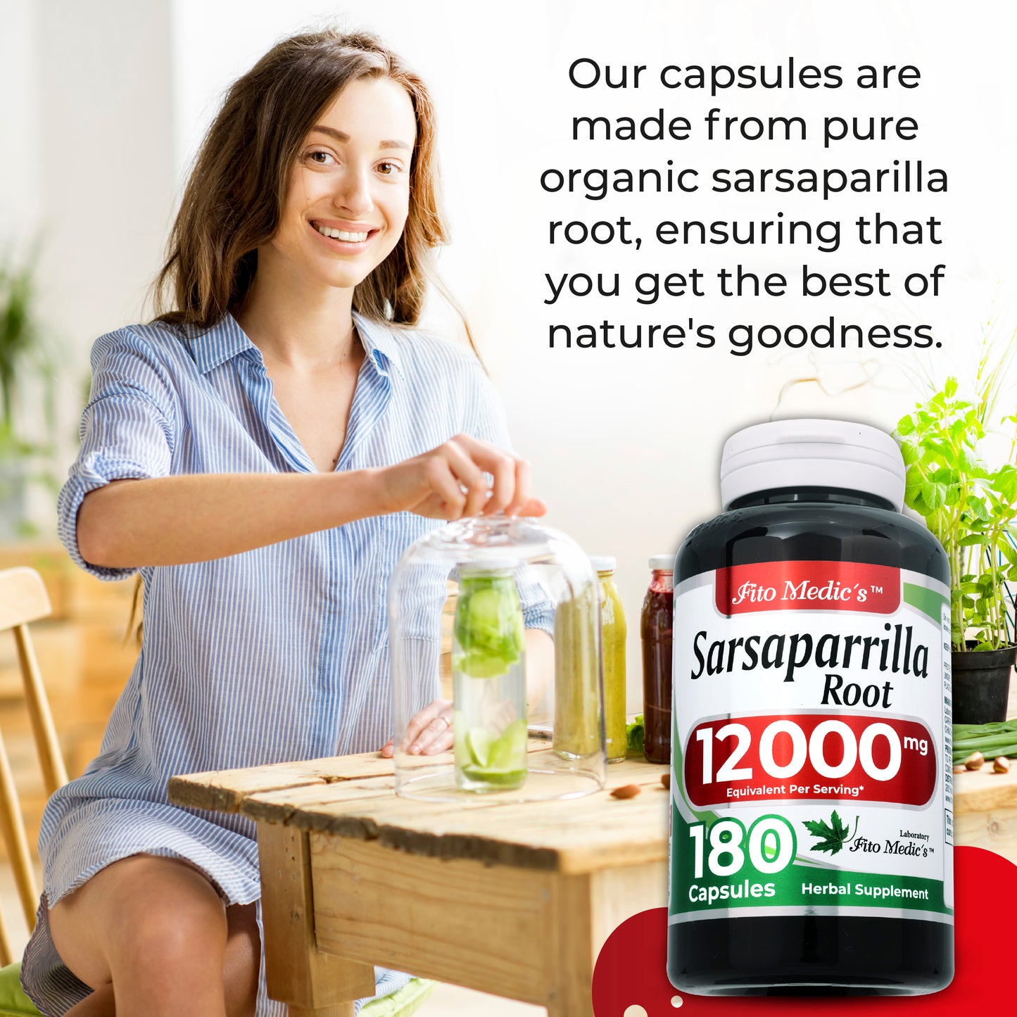Sarsaparilla Root | 180 Capsules | Concentrated Extract | Highly Absorbable Herbal Supplement