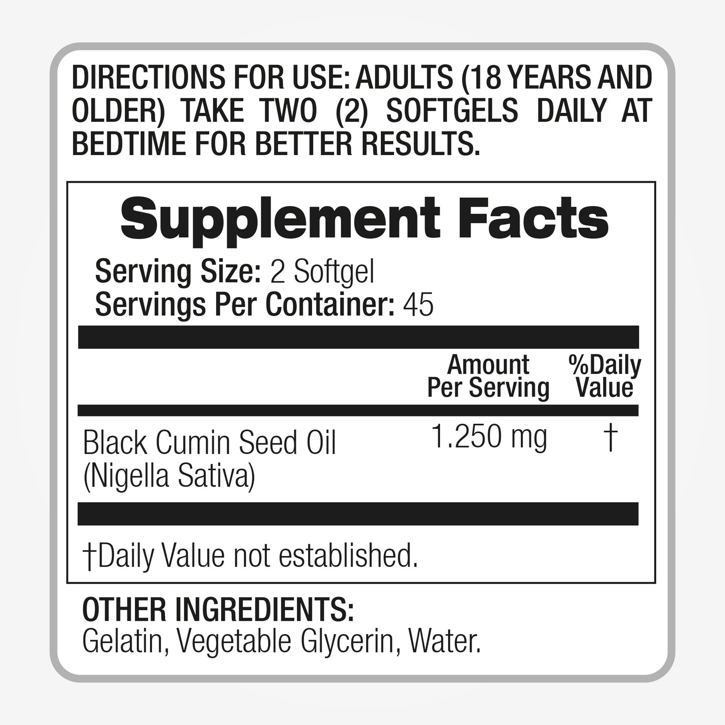 Black Seed Oil 1250 mg Ultra high Absorption 90 softgels