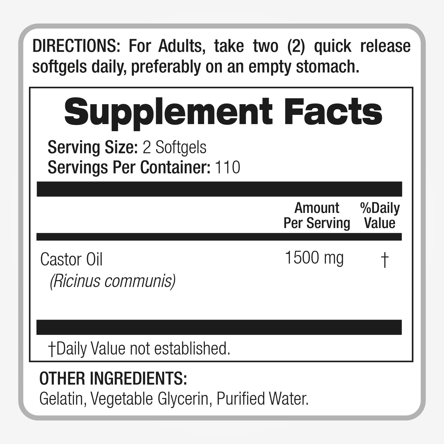 Castor Oil Pills 1500 mg Ultra High Absorption 220 softgels