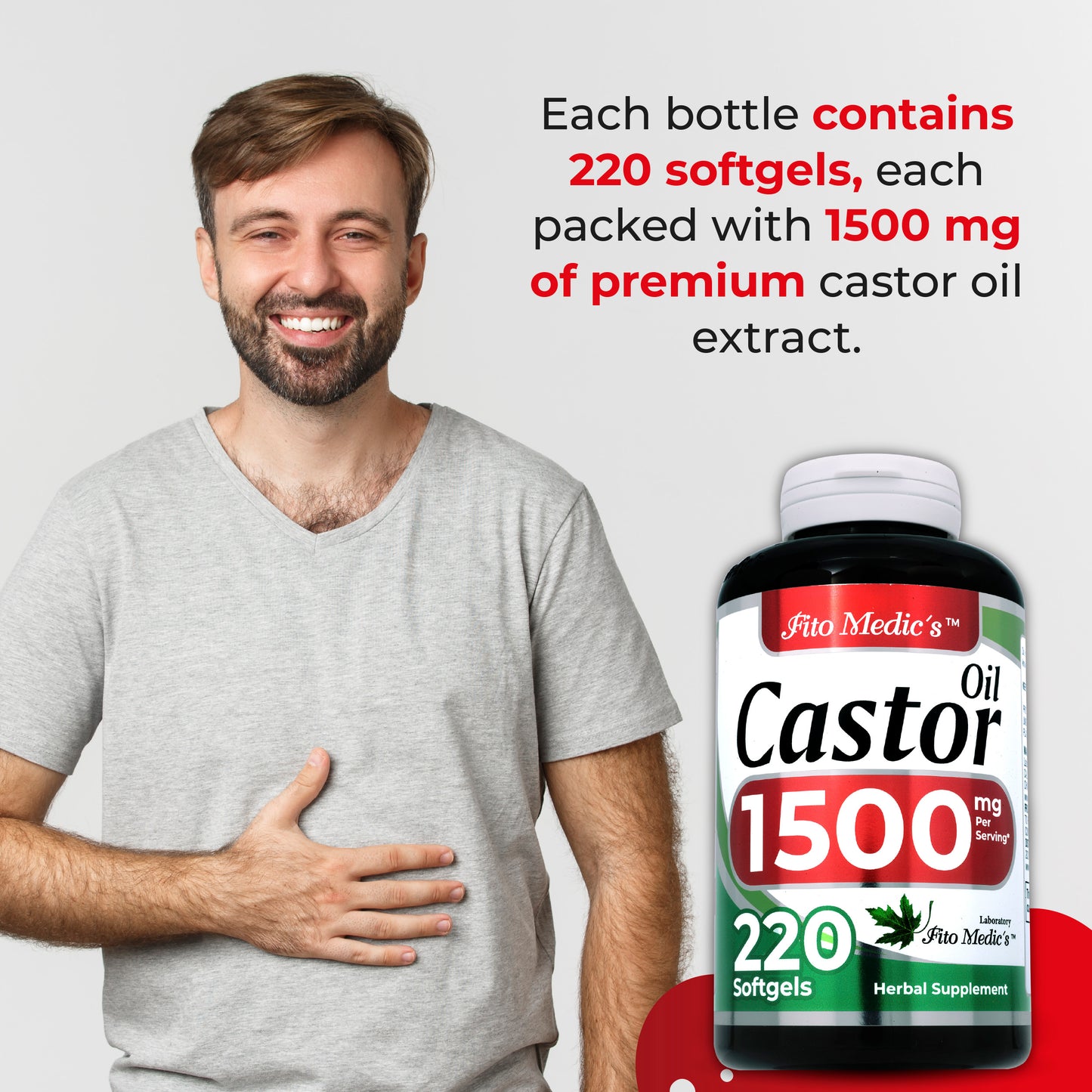 Castor Oil Pills 1500 mg Ultra High Absorption 220 softgels