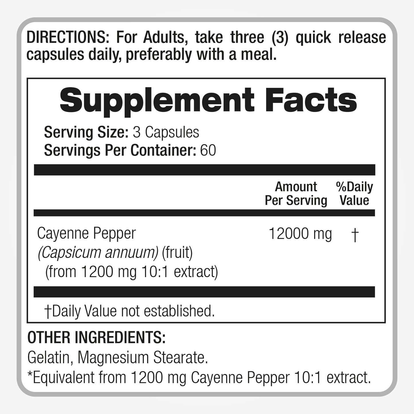 Cayenne Pepper Capsules Organic 12000 mg Ultra high Absorption 180 capsules