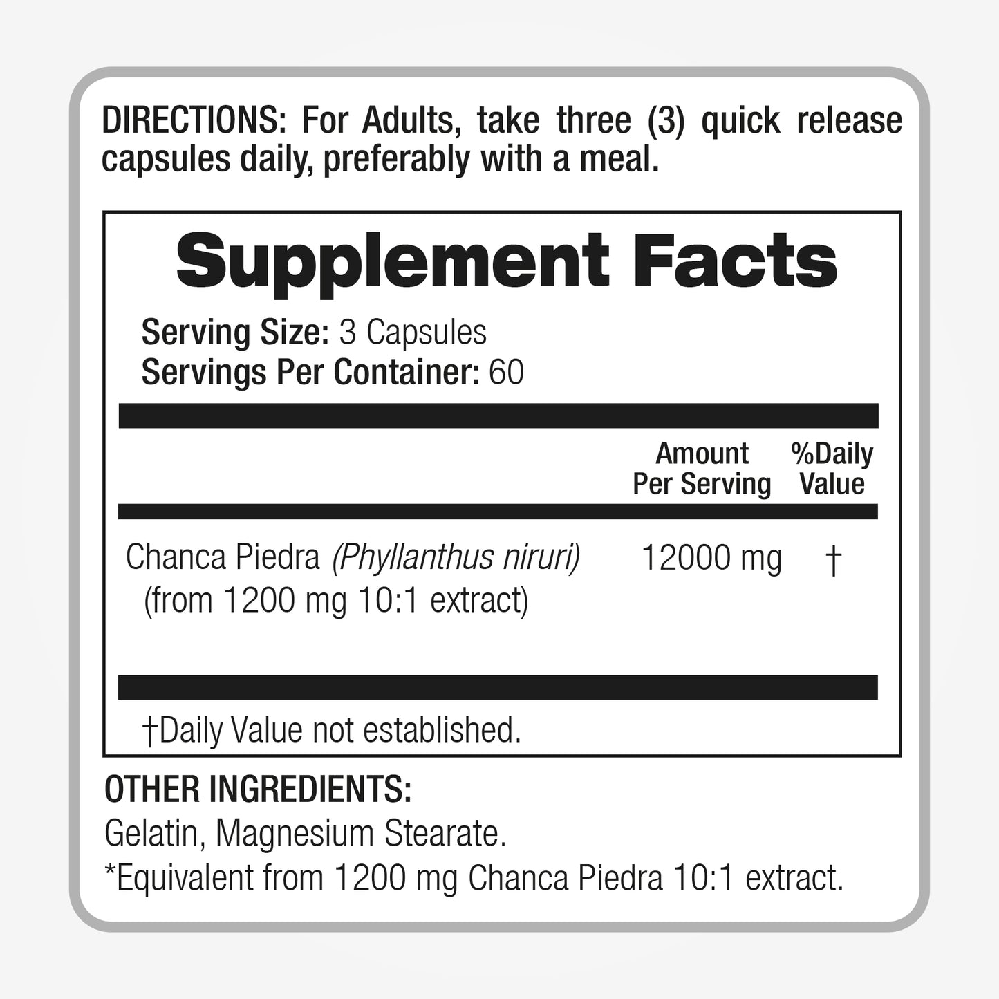 Chanca piedra 12000 mg Ultra high Absorption 180 capsules
