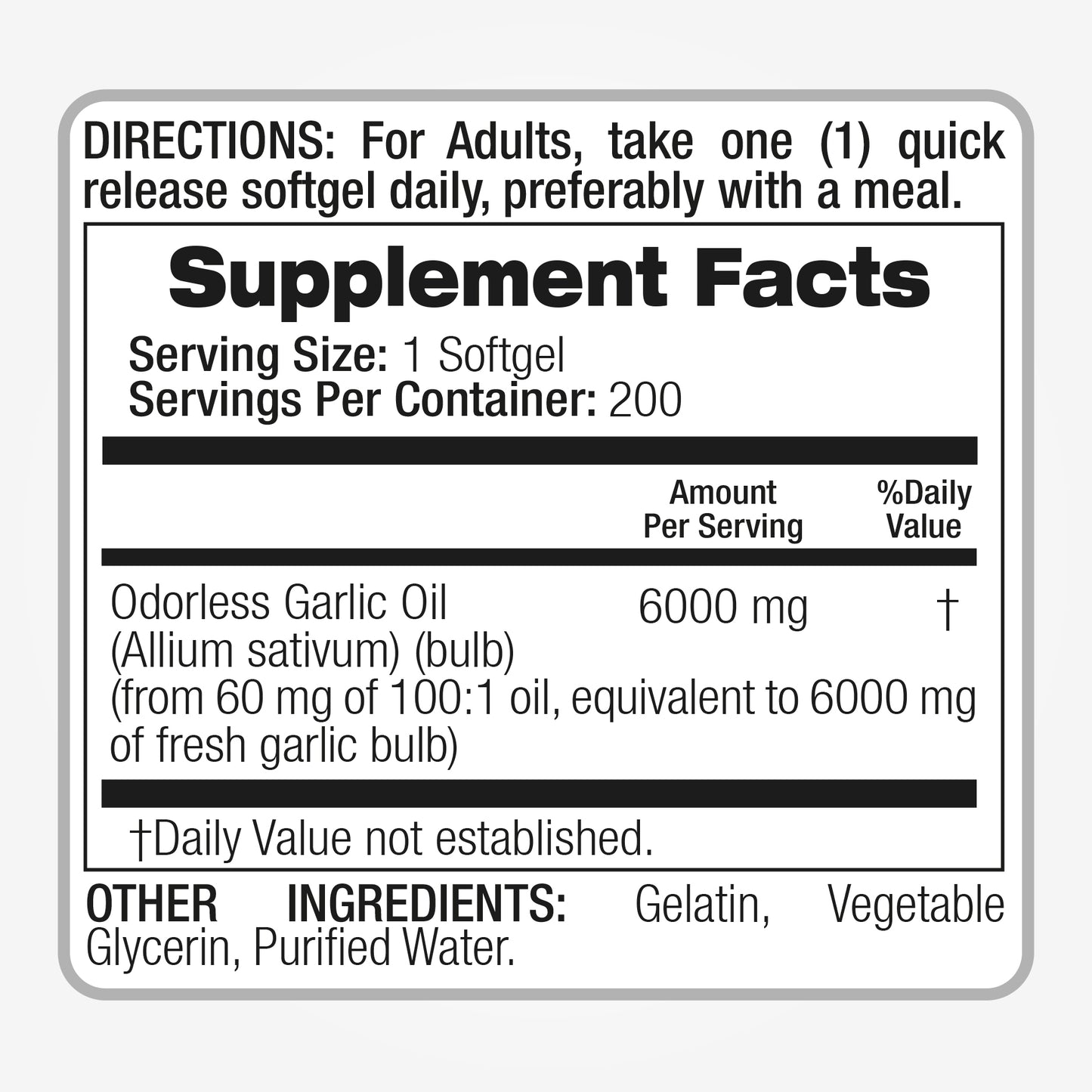 Garlic Pills 6000 mg High Absorption 200 Softgels