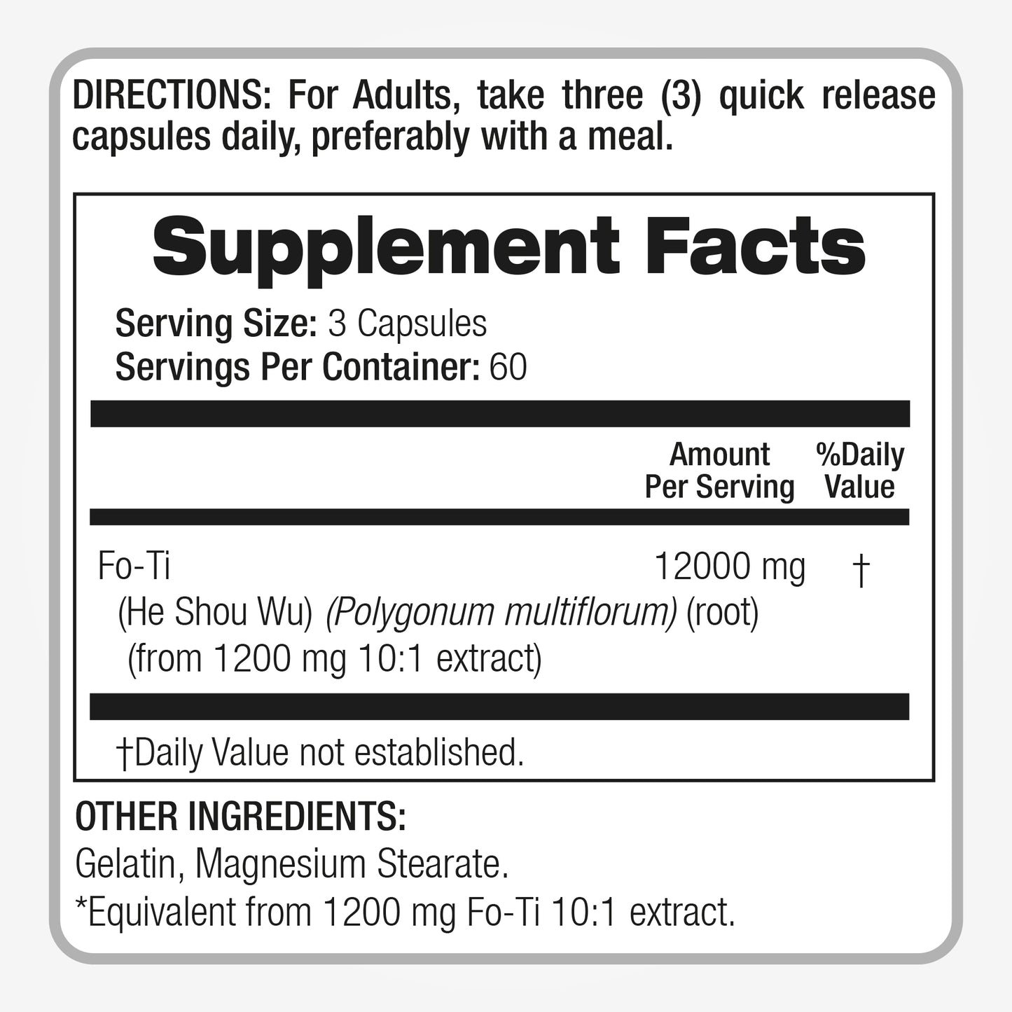 He shou wu fo ti Capsules 12000 mg Ultra high Absorption 180 Capsules