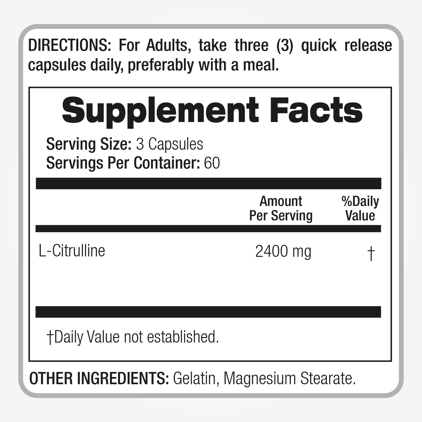 L-Citrulline 2400 mg Ultra high Absorption 180 Capsules