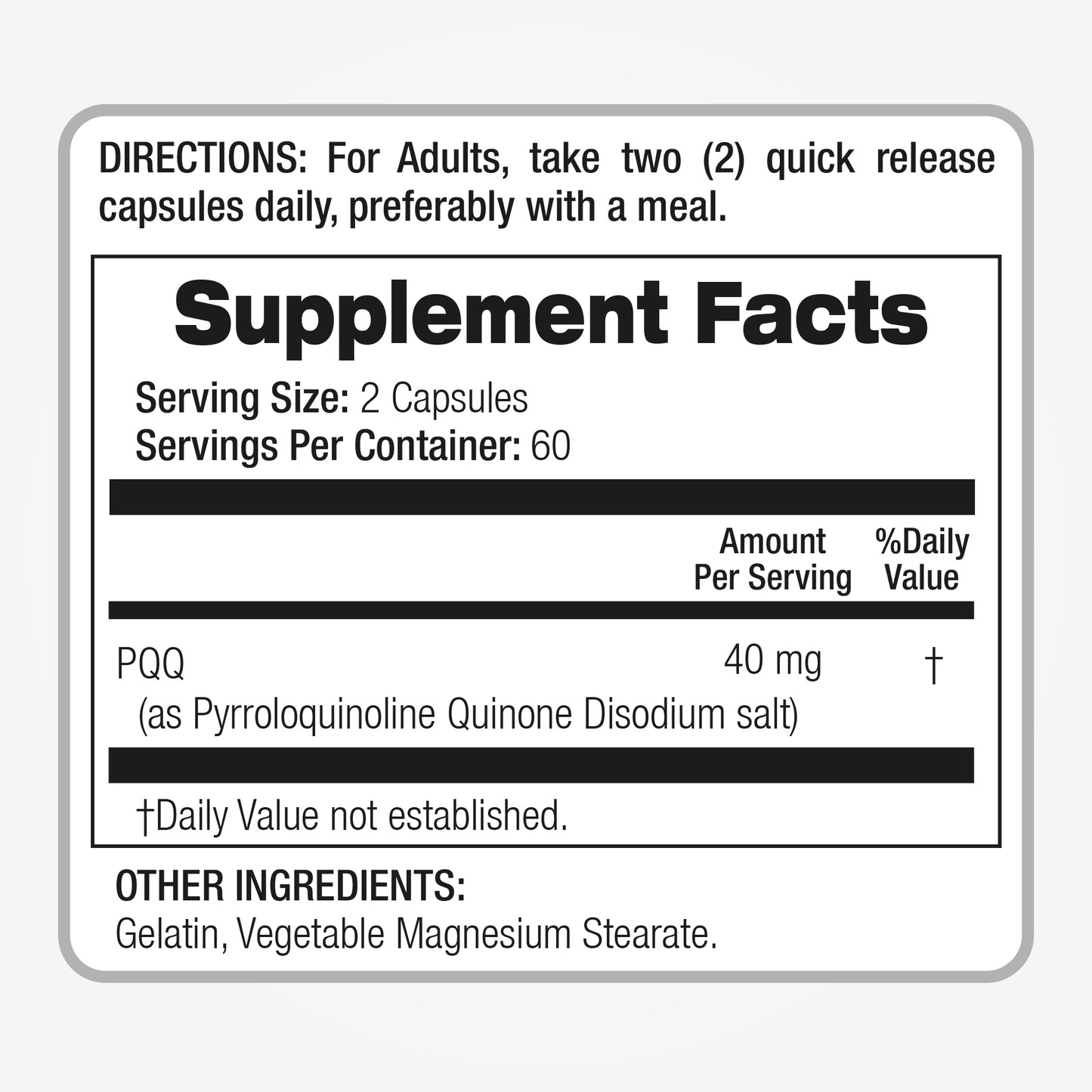 PQQ 40 mg Ultra high Absorption 120 Capsules