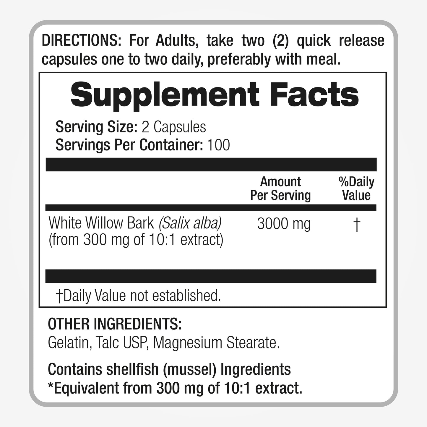 White Willow bark Capsules 3000 mg Ultra high Absorption 200 Capsules