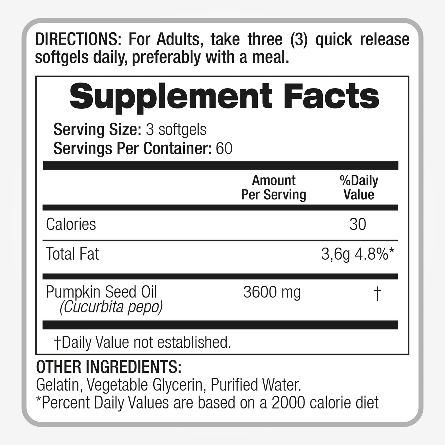 Pumpkin seed oil 180 softgels Ultra high Absorption 3600 mg