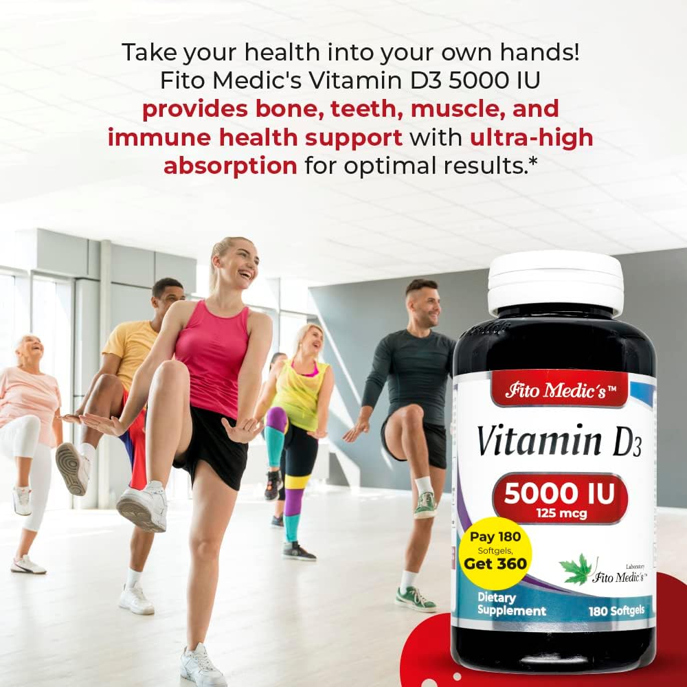 Vitamin D3 5000 IU Ultra high Absorption 360 Softgels - Vitamin d3 5000 iu - for Bone, Teeth, Muscle and Immune Health Support, , vitamina d3.