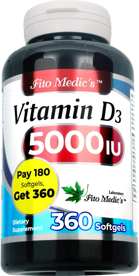 Vitamin D3 5000 IU Ultra high Absorption 360 Softgels - Vitamin d3 5000 iu - for Bone, Teeth, Muscle and Immune Health Support, , vitamina d3.
