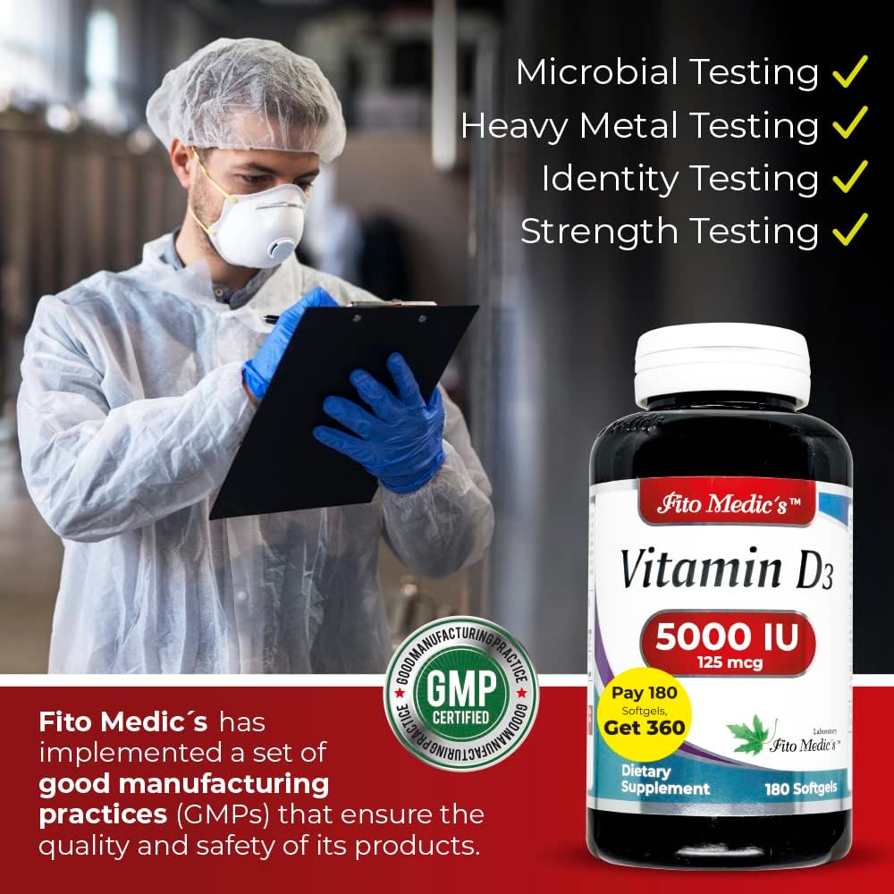 Vitamin D3-360 Softgels -5000 iu - Ultra High Absorption