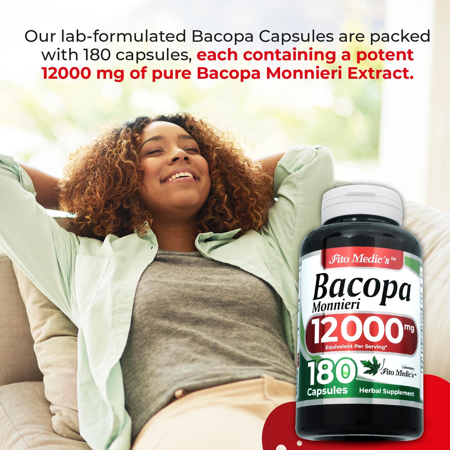 Bacopa Monnieri Capsules Organic | 12000 mg per Serving | 180 Capsules