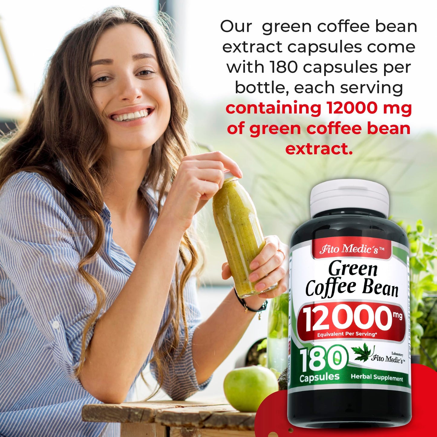 Green Coffee Bean Extract  12000 mg Ultra high Absorption 180 Capsules