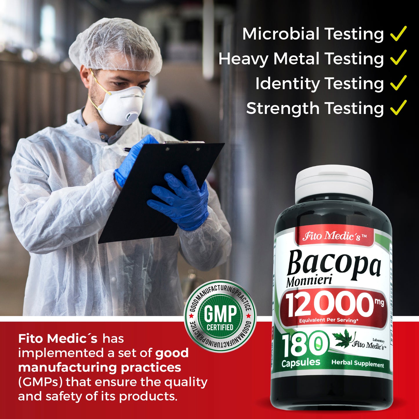Bacopa Monnieri Capsules Organic | 12000 mg per Serving | 180 Capsules