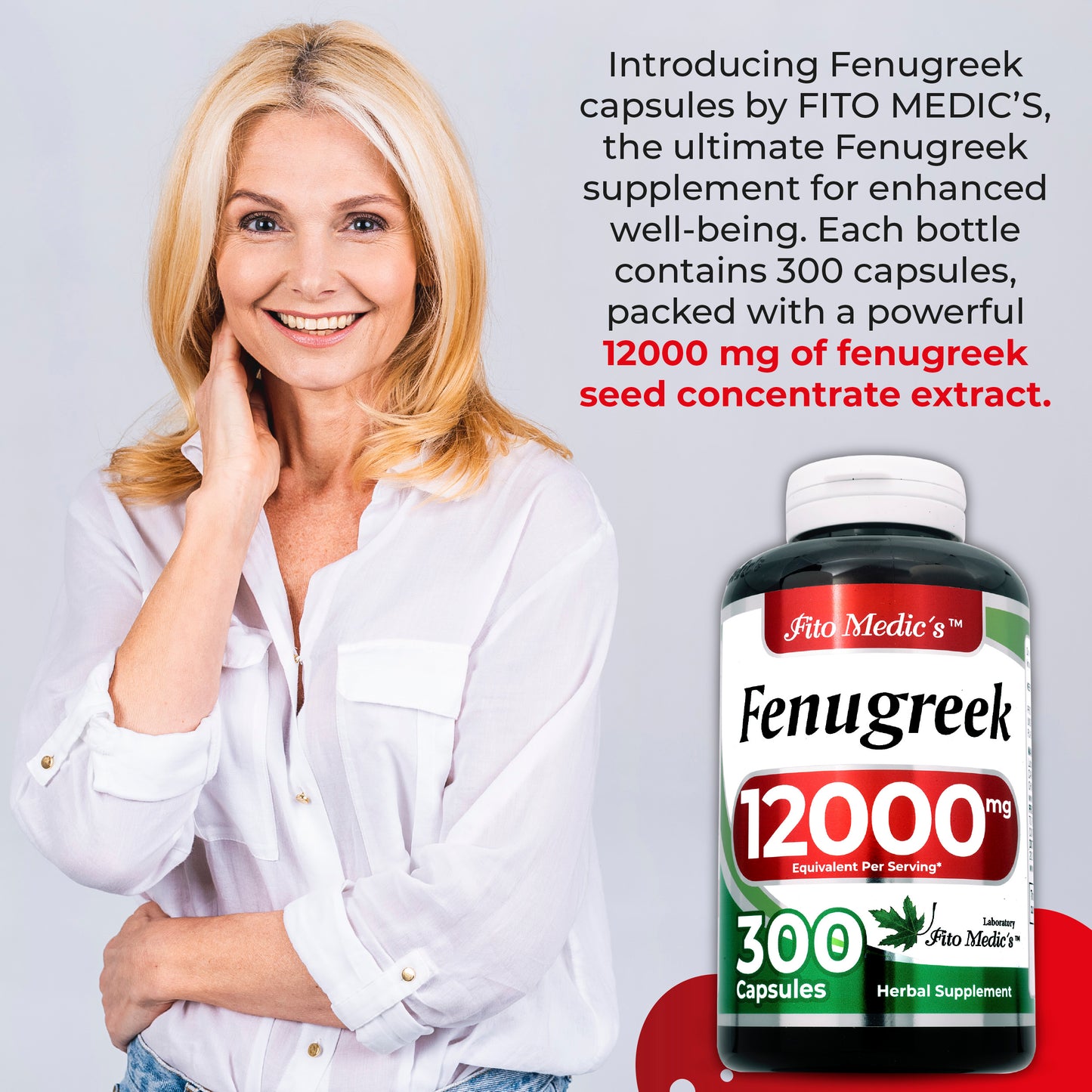 Fenugreek | 300 Capsules | 12000 mg | Ultra high Absorption.