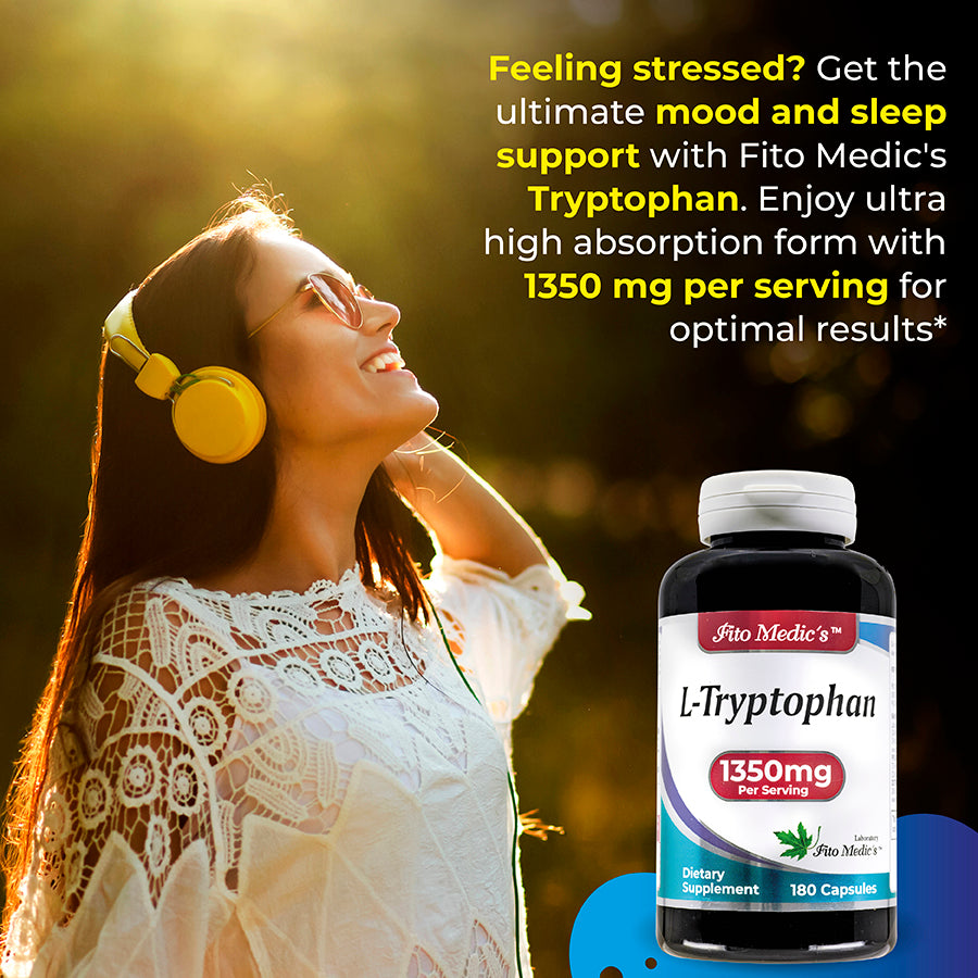 L-Tryptophan - 1350mg - 180 Capsules - Ultra High Absorption.