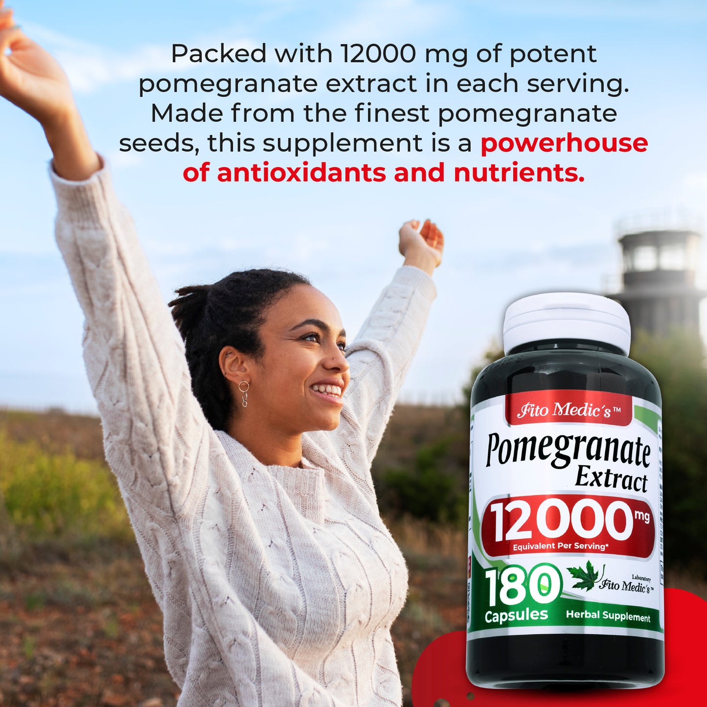 Pomegranate Extract | 180 Capsules Concentrate Extract | Herbal Supplement High Absorption