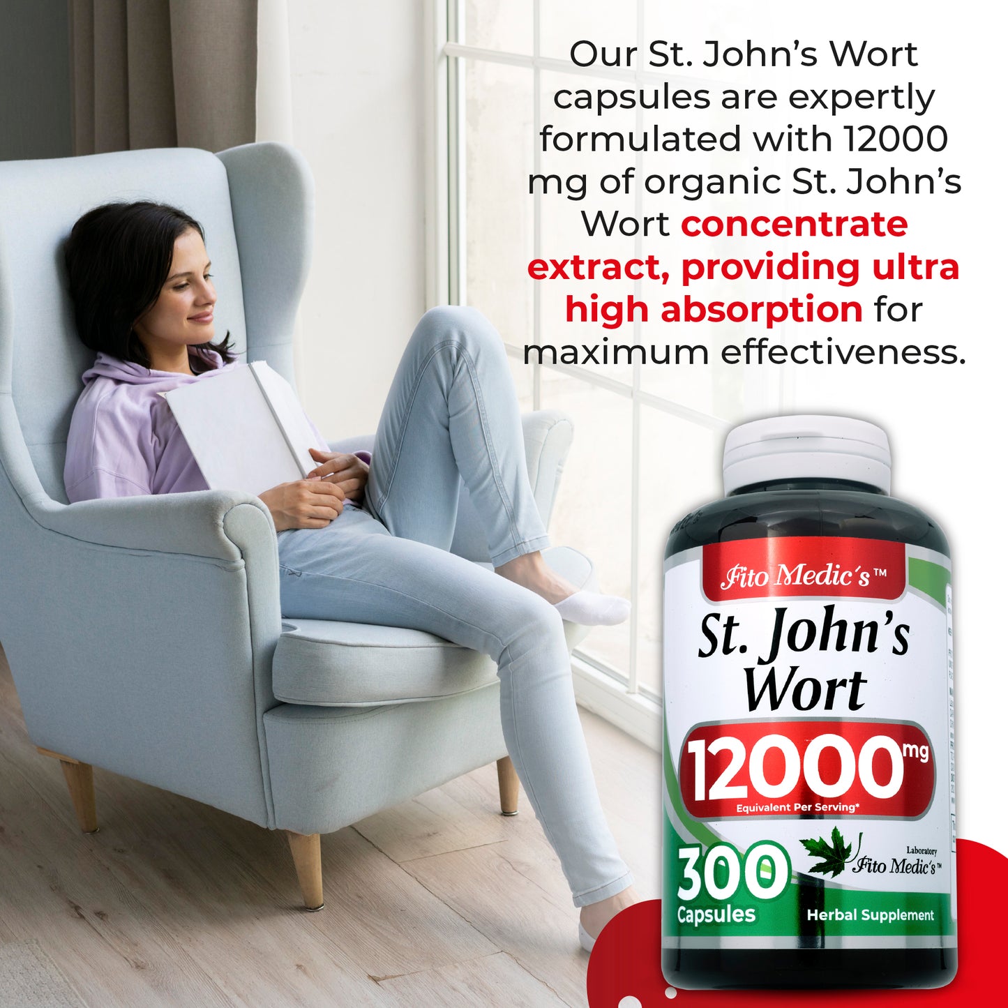 St. Johns Wort - 300 Capsules - Concentrated Extract - Ultra High Absorption
