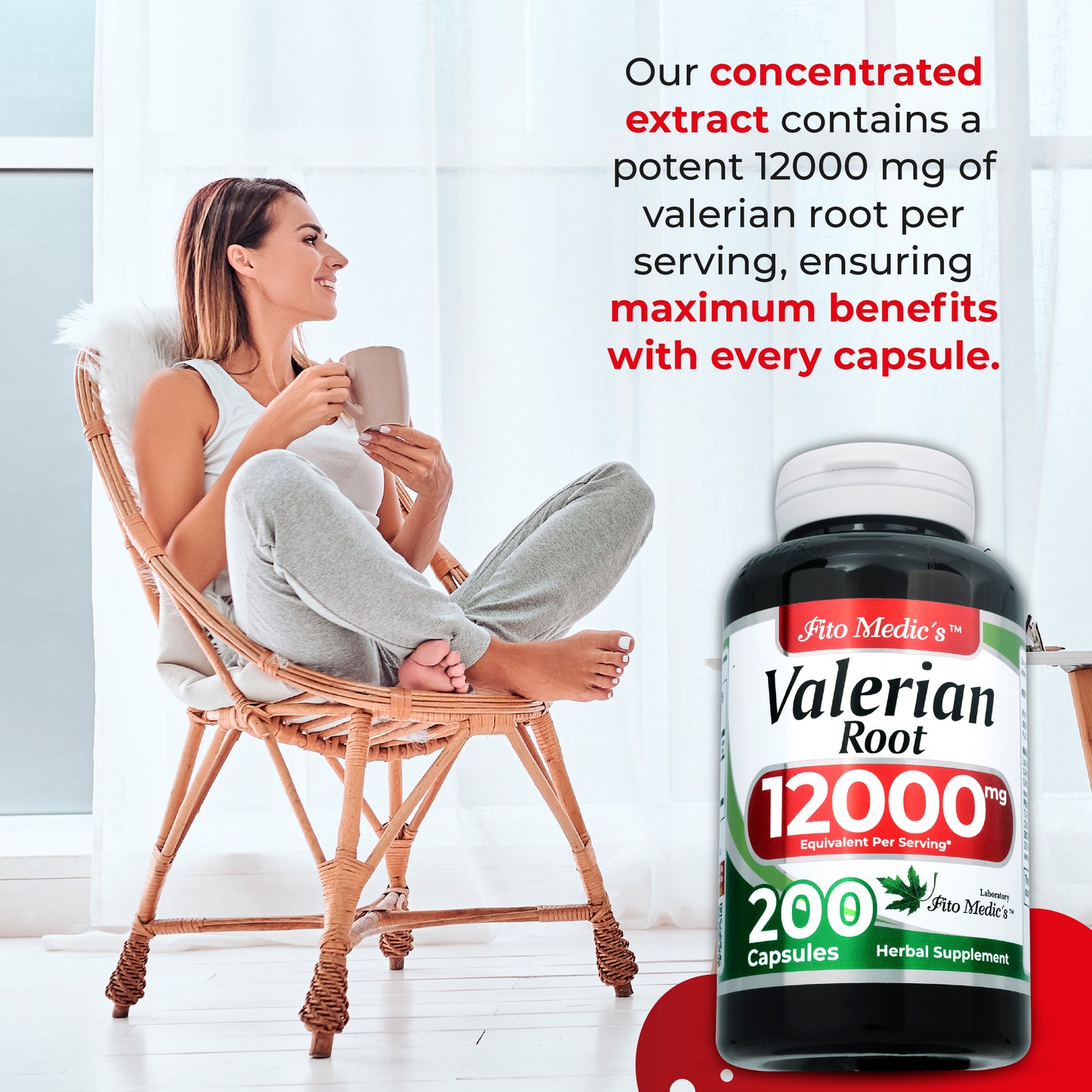 Valerian root | 200 capsules | 12000 mg | Ultra High Absorption.