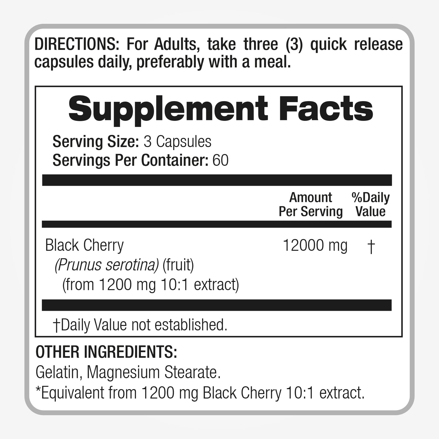 Black Cherry Extract 12000 mg Ultra High Absorption 180 Capsules