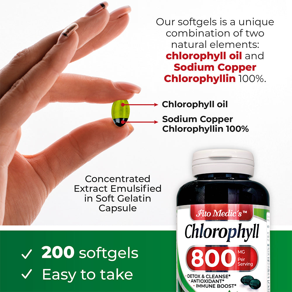 Chlorophyll Pure 800 mg Ultra high Absorption 200 Softgels