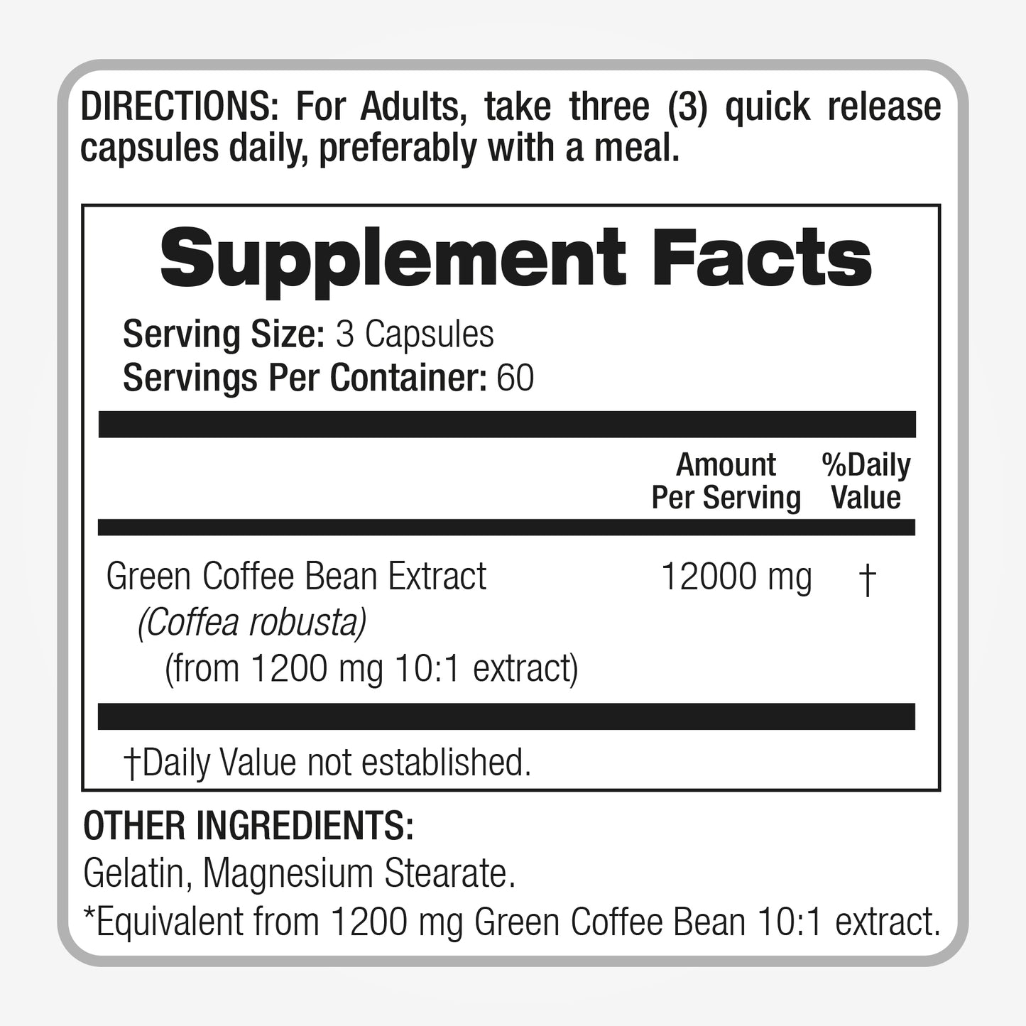 Green Coffee Bean Extract  12000 mg Ultra high Absorption 180 Capsules