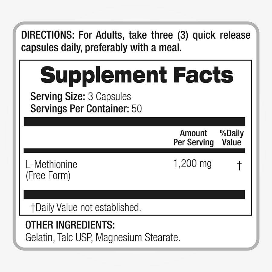 L Methionine 1200mg Ultra high Absorption 150 Capsules