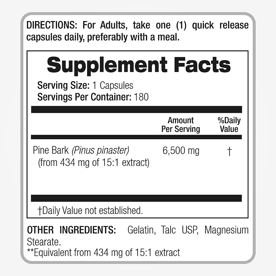 Pine Bark Extract  6500 mg Ultra high Absorption 180 Capsules