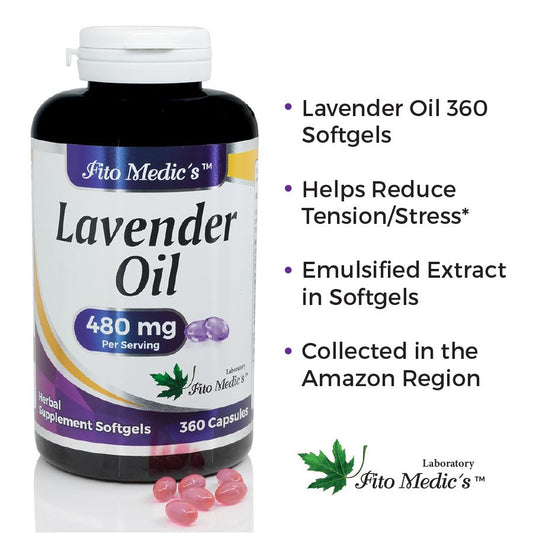 Lavender Fito Medic's Essential Oil, in Gels Caps- Better Absorption- Helps Reduce Tension Stress, Calming for Body & Mind, Support Restful Sleep.