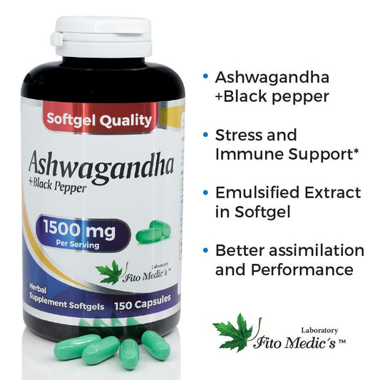 Ashwagandha Fito Medic's in Gel caps- Better Absorption-Thyroid Support, Joints, Adaptogens, for Brain Focus, and Memory|1500 mg per Serving, 150 caps
