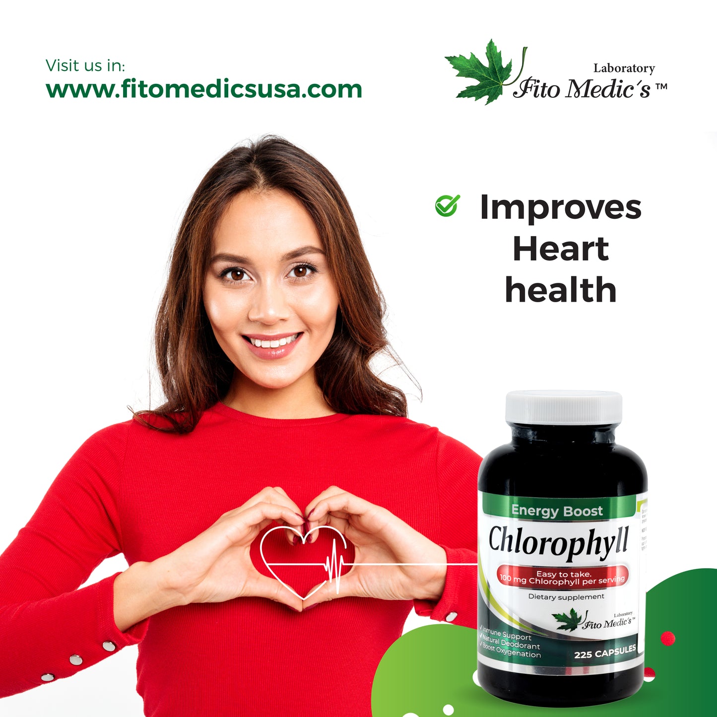 Chlorophyll Fito Medic's Pure Extract High Power Capsules, 100mg Energy Boost, Immune System Support, Internal Deodorant, Altitude Sickness.