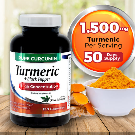 Turmeric and Black Pepper Fito Medic's Pure Curcumin - Ultra high Absorption- for Inflammatory Support Joint & Immune System-1500mg x 150 Capsules.