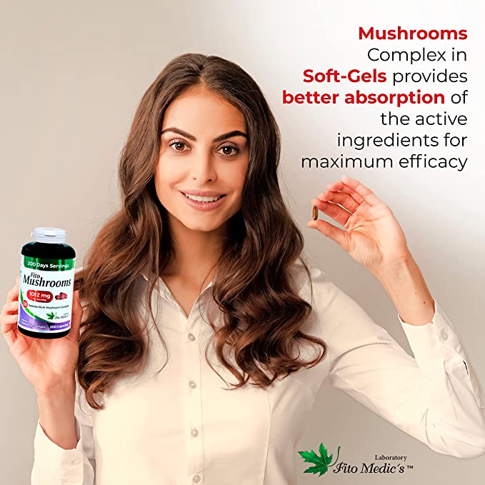 Mushrooms Complex 18 Species in Gels Caps Ultra high Absorption-Comprehensive Brain & Immune Support Supplement (200 servings days- 200 Softgels)