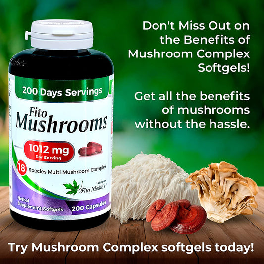Mushrooms Complex 18 Species in Gels Caps Ultra high Absorption-Comprehensive Brain & Immune Support Supplement (200 servings days- 200 Softgels)